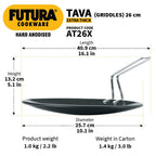 Hawkins Futura 26 cm Tava, Hard Anodised Tawa with Stainless Steel Handle, Extra Thick Tawa, Black (AT26X)