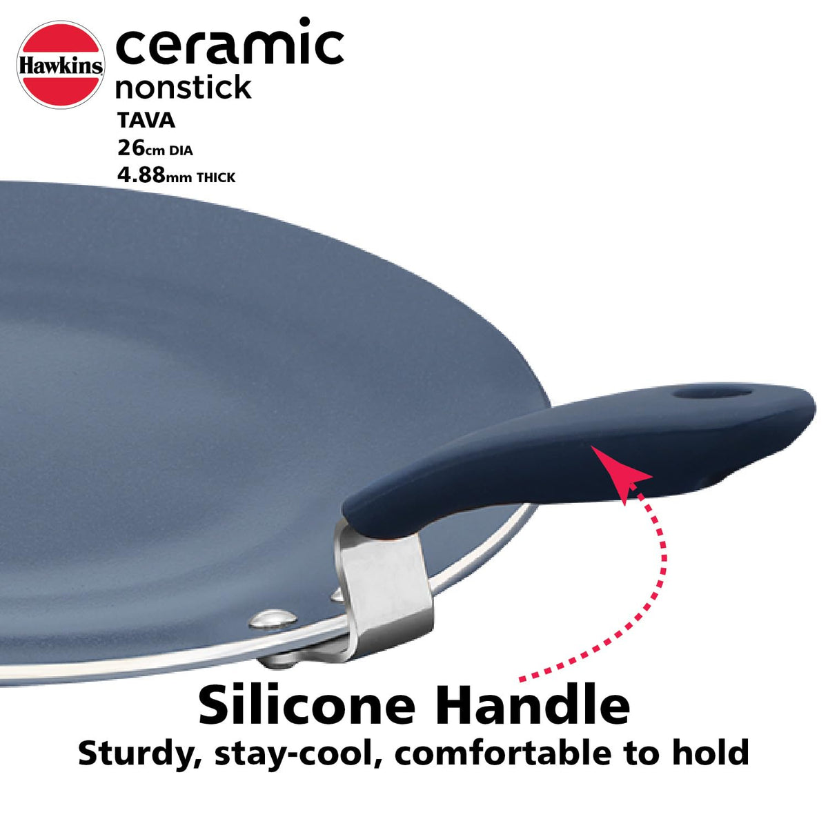 Hawkins Ceramic Nonstick Tava, 26 cm Diameter, Induction Paratha Tawa, Granite Griddle (ICT26)