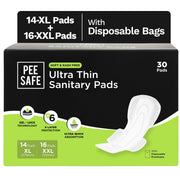 Pee Safe Comfort Ultra Thin Pads Assorted | 30 Pcs (14 XL+16 XXL) Dual Wing | Ultra Soft, Toxin Free, Extra Long, Disposable Wrapper, 6 Layer Deep...