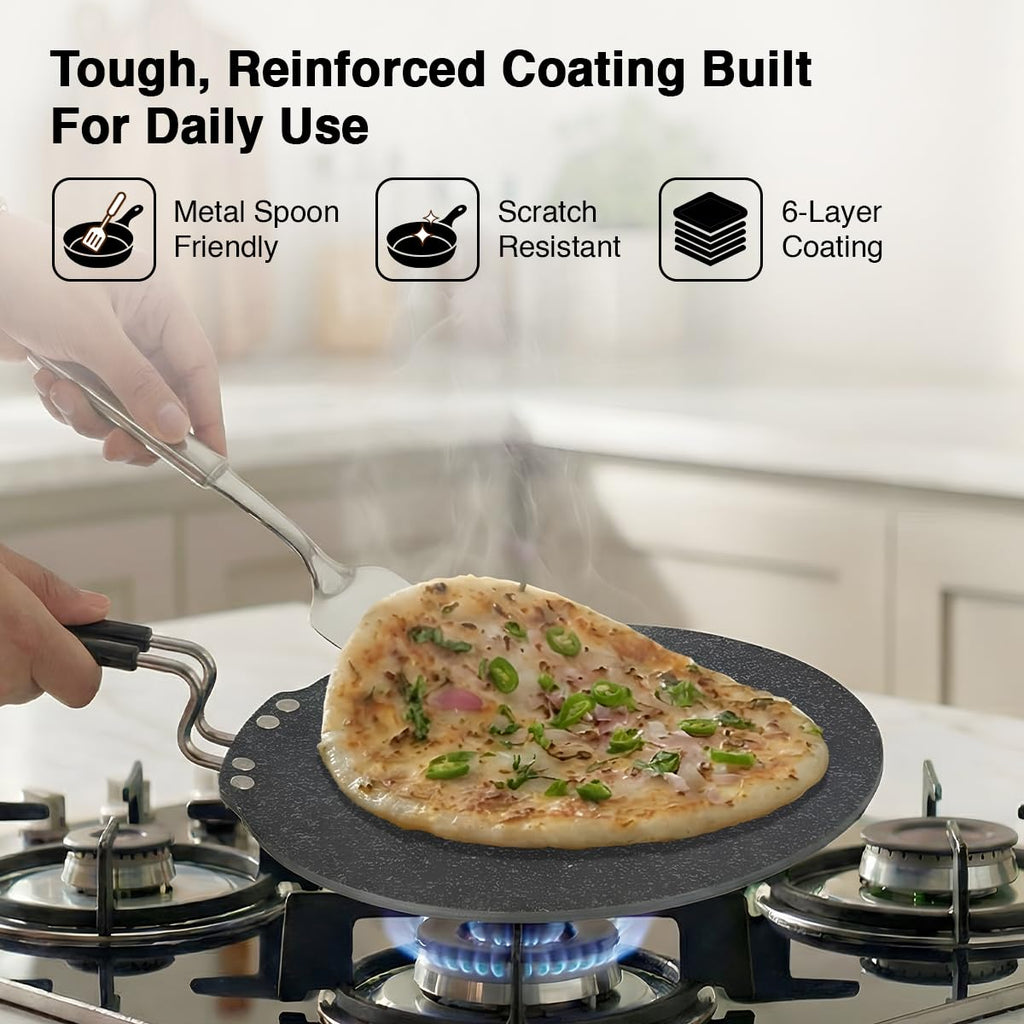 Prestige Durastone Hard Anodised Non-Stick Dosa Tawa 30cm|6 Layers Extra Durable Stone Coating|