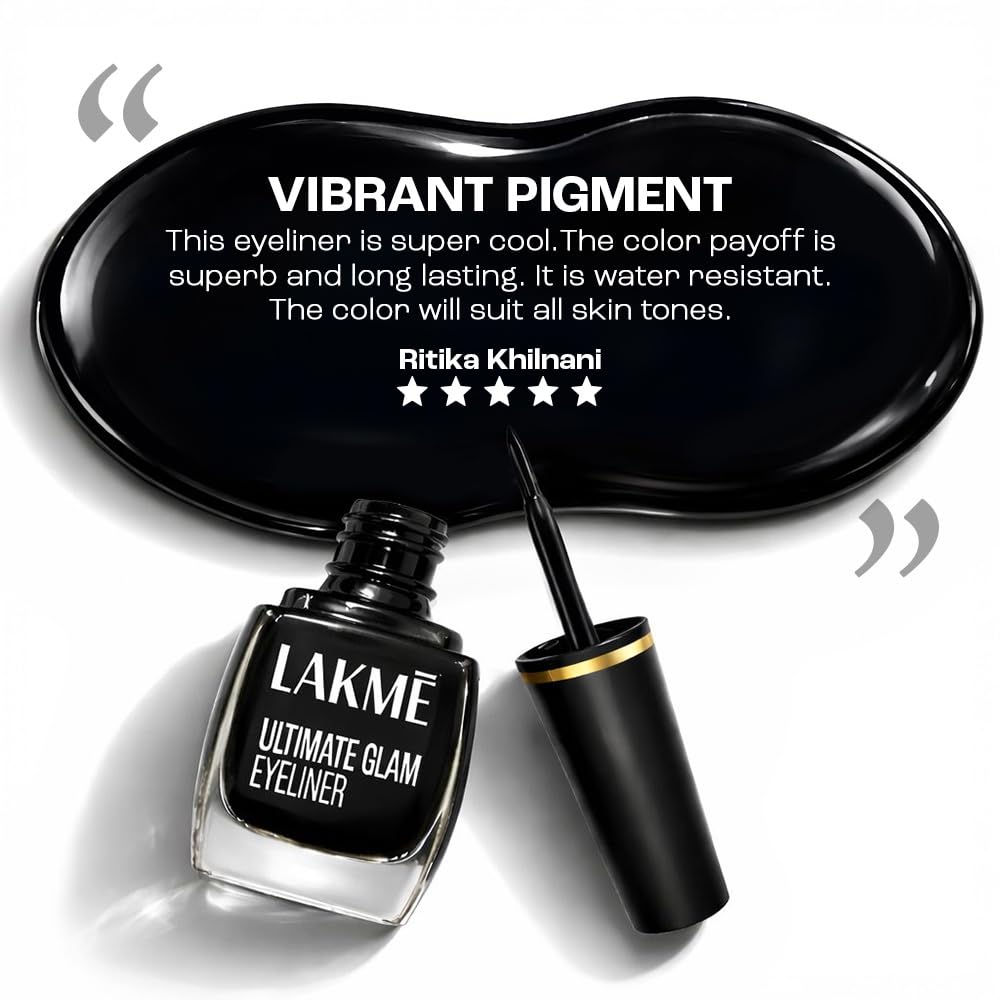 Lakme Ultimate Glam Eye Liner, Semi Matte, Quick drying, Water resistant & Smudgeproof Eye Liner, Black, 9ml