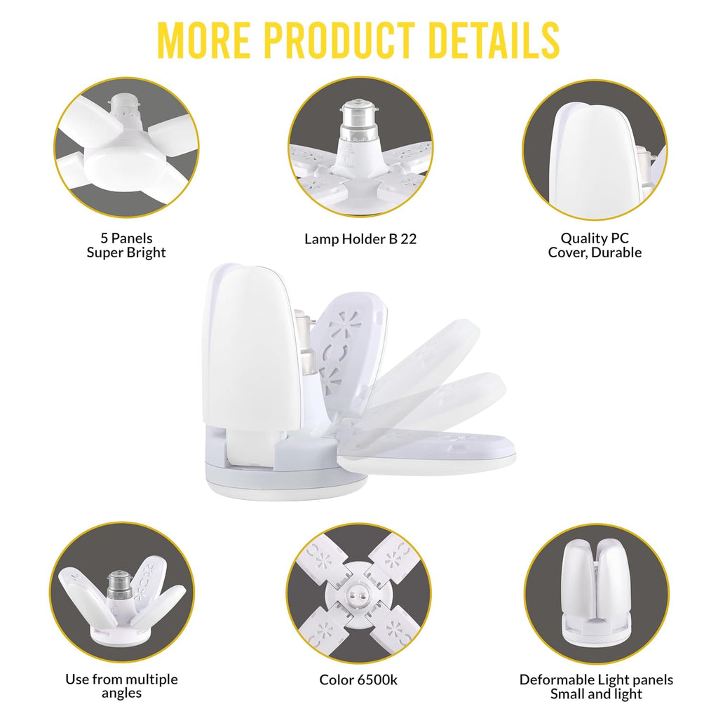 Gesto Plastic 28W Fan Shape LED Bulb - Up to 85% Energy Saving Ceiling Light, Super Bright B22 Lamp for Home, Office, Godown, Factory (Cool White) - Pack of 1
