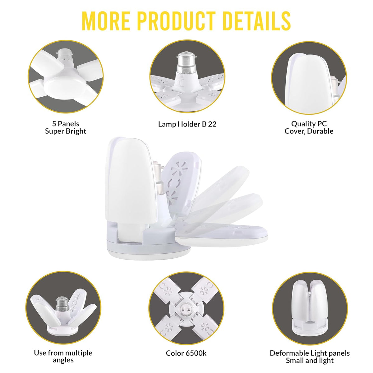 Gesto Plastic 28W Fan Shape LED Bulb - Up to 85% Energy Saving Ceiling Light, Super Bright B22 Lamp for Home, Office, Godown, Factory (Cool White) - Pack of 1