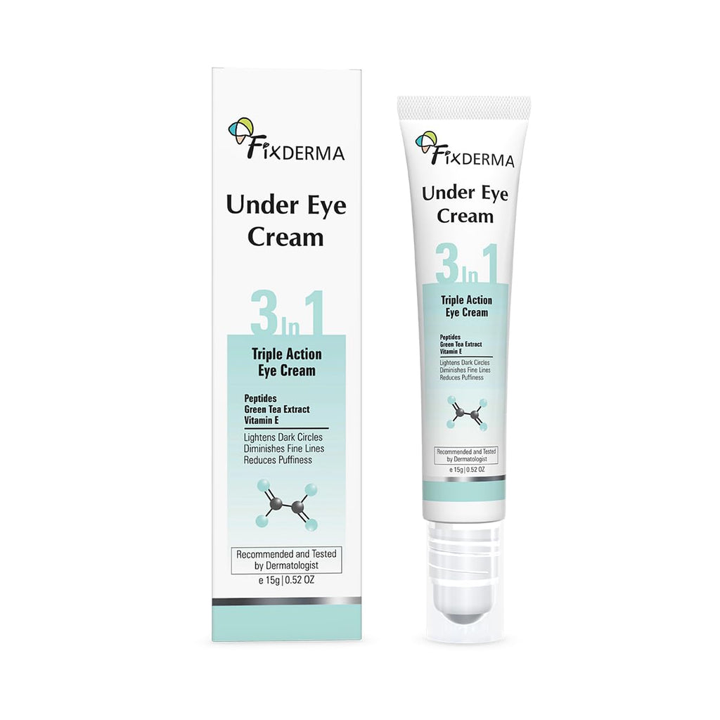 Fixderma Under Eye Cream Roll on with Peptides, Green Tea Extract & Vitamin E | Reduces Dark Circles, Puffiness, Wrinkles & Fine Lines | Triple...