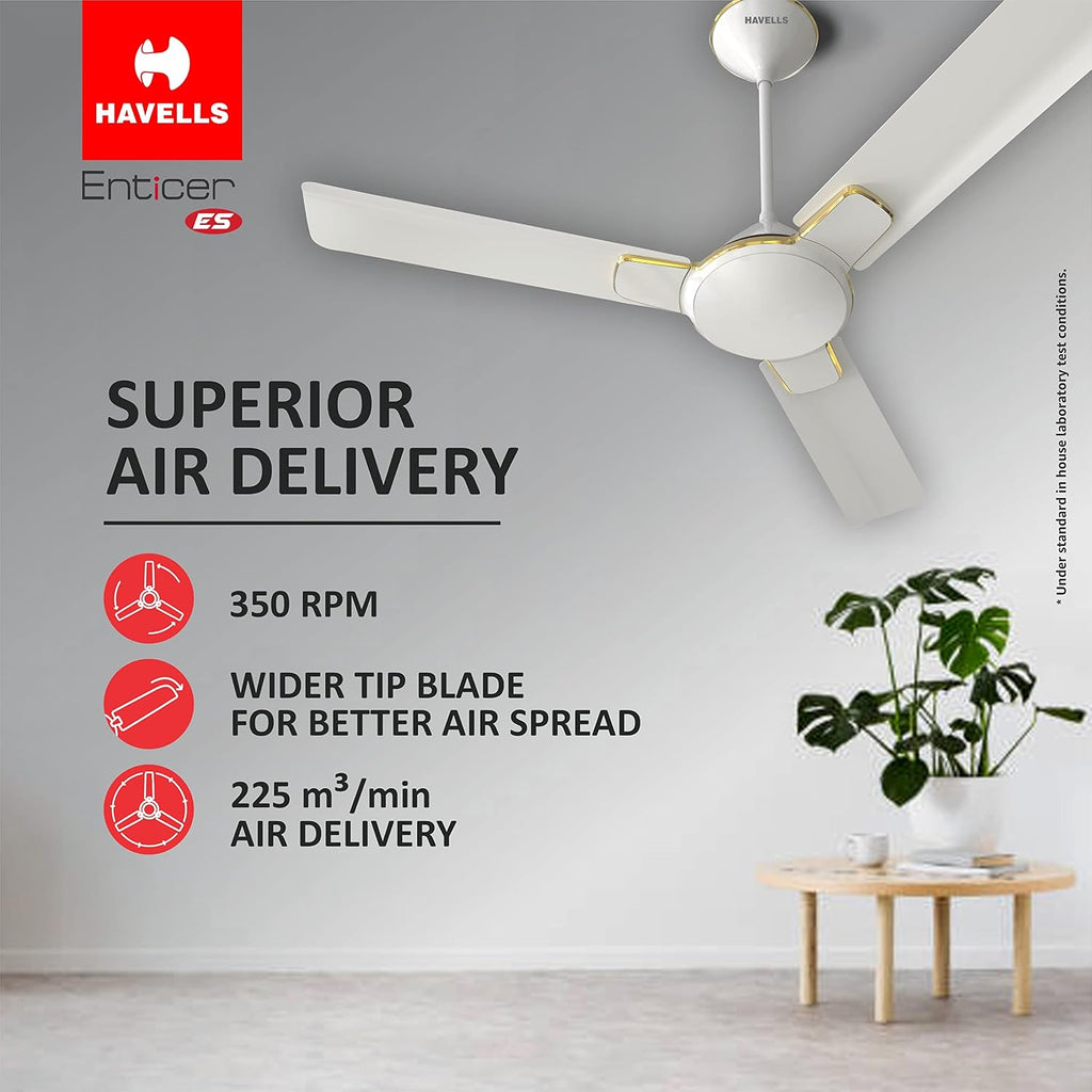 Havells 1200Mm Enticer Energy Saving Ceiling Fan (4 stars, Pearl White Gold, Pack Of 2)