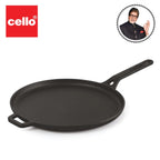 Cello Ironica Pre-Seasoned Cast Iron Dosa Tawa with Handle 28 CM, Black |