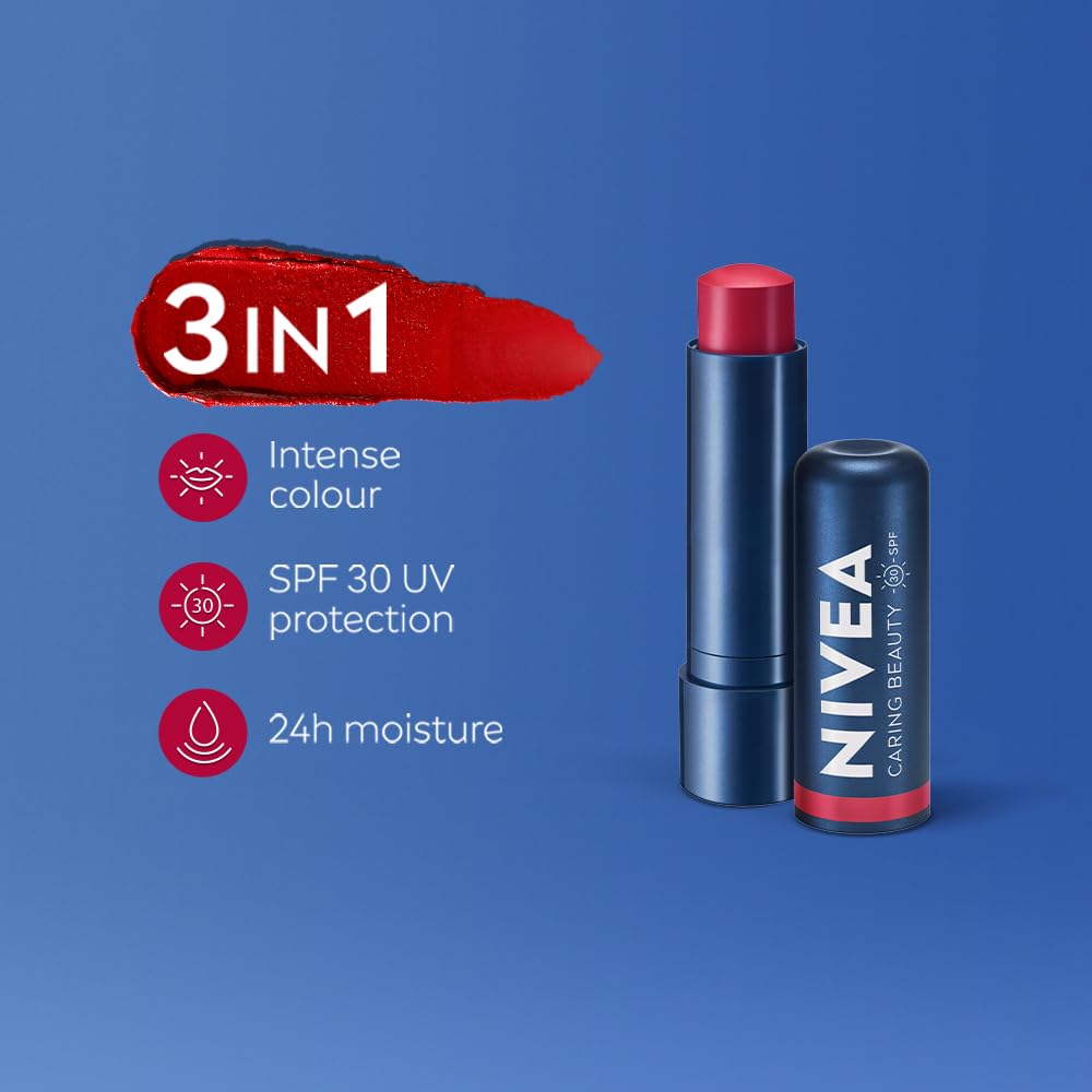 NIVEA Lip Caring Beauty Lip Balm | Lip & Cheek Tint with SPF 30 (Red, Pink & Rose)