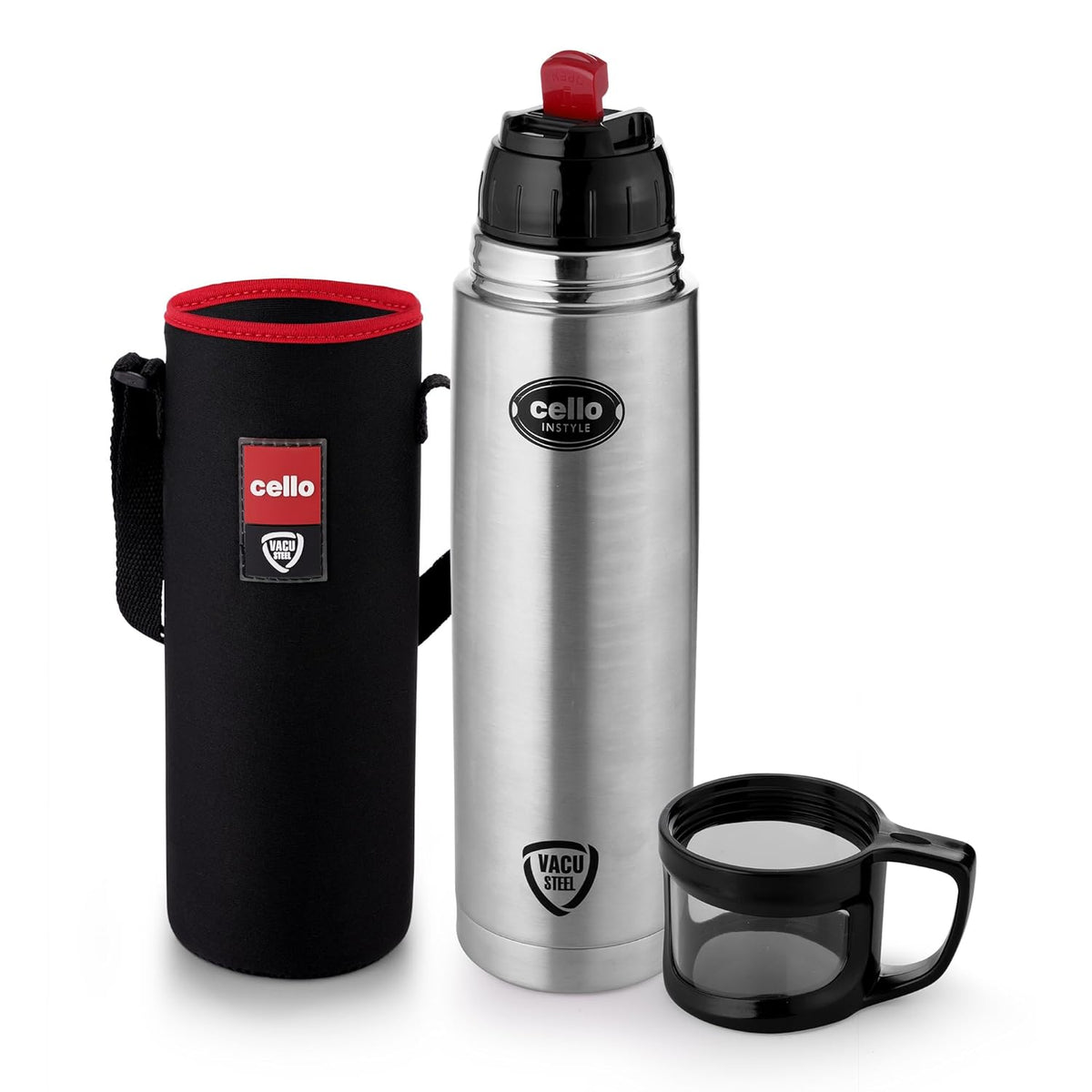 CELLO Instyle Insulated Stainless Steel Flask Water Bottle with Jacket For Daily Use 1000ml Silver | ISI Certified Double Wall Vacuum Insulated 24 Hrs Hot & Cold Thermos Water Bottle For Office Travel