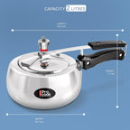Milton Pro Cook Curve 2 Litres Pressure Cooker with Inner Lid, Aluminium, Non Induction Bottom, Handi Cooker, Silver, BIS Certified, 5 Years Warranty
