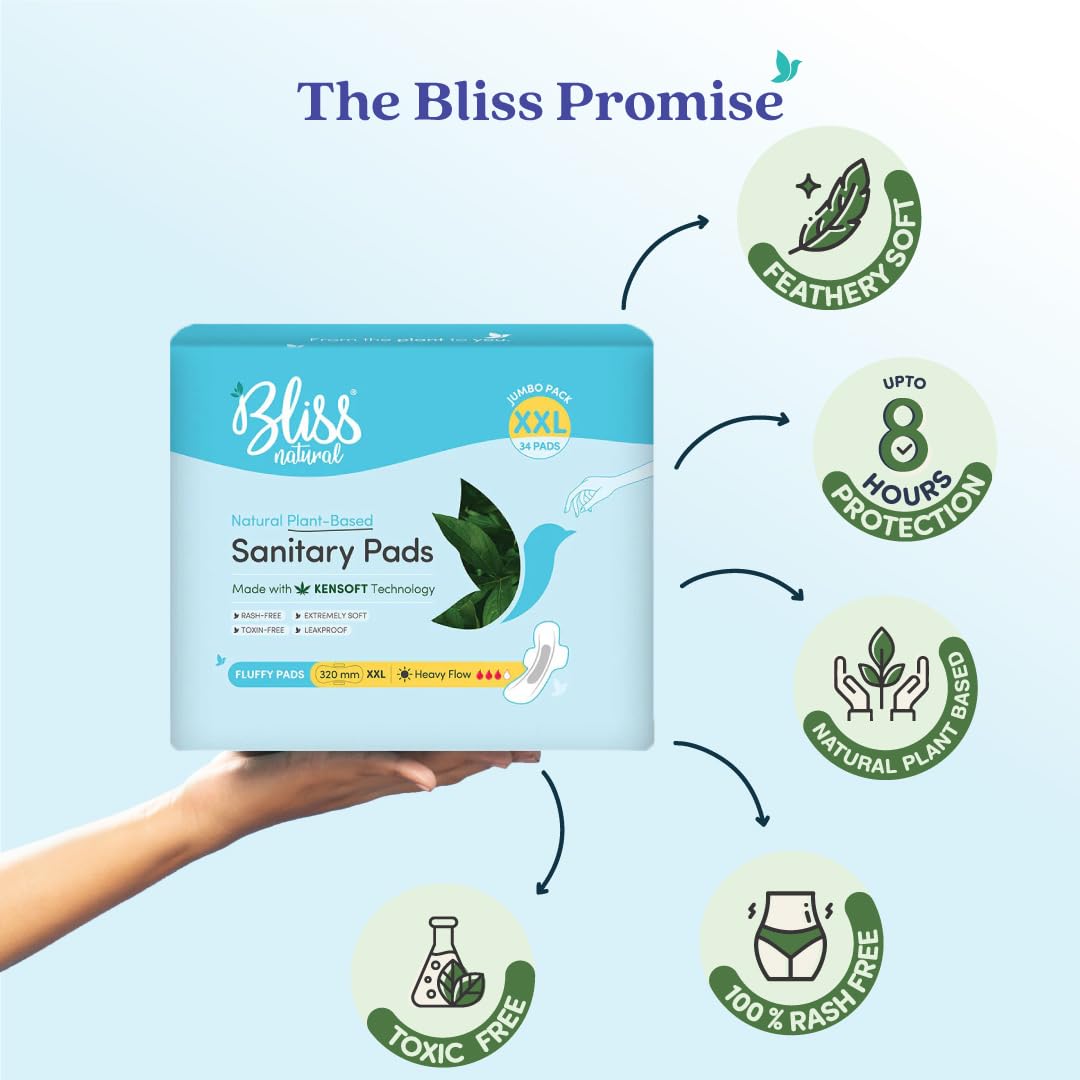BLISSNATURAL Ultra Soft Sanitary Pads XXL | Pack of 34
