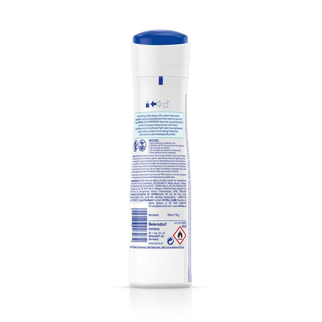 NIVEA Fresh Comfort Deodorant, 150ml | 48 H Smooth & Beautiful Underarms| 0% Alcohol | For Women