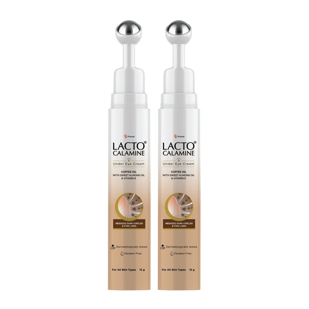 Lacto Calamine Under Eye Cream For Dark Circles for Women & Men | Fine Lines & Puffy Eyes With Cooling Massage Roller |15g Each - Pack of 2 | With...