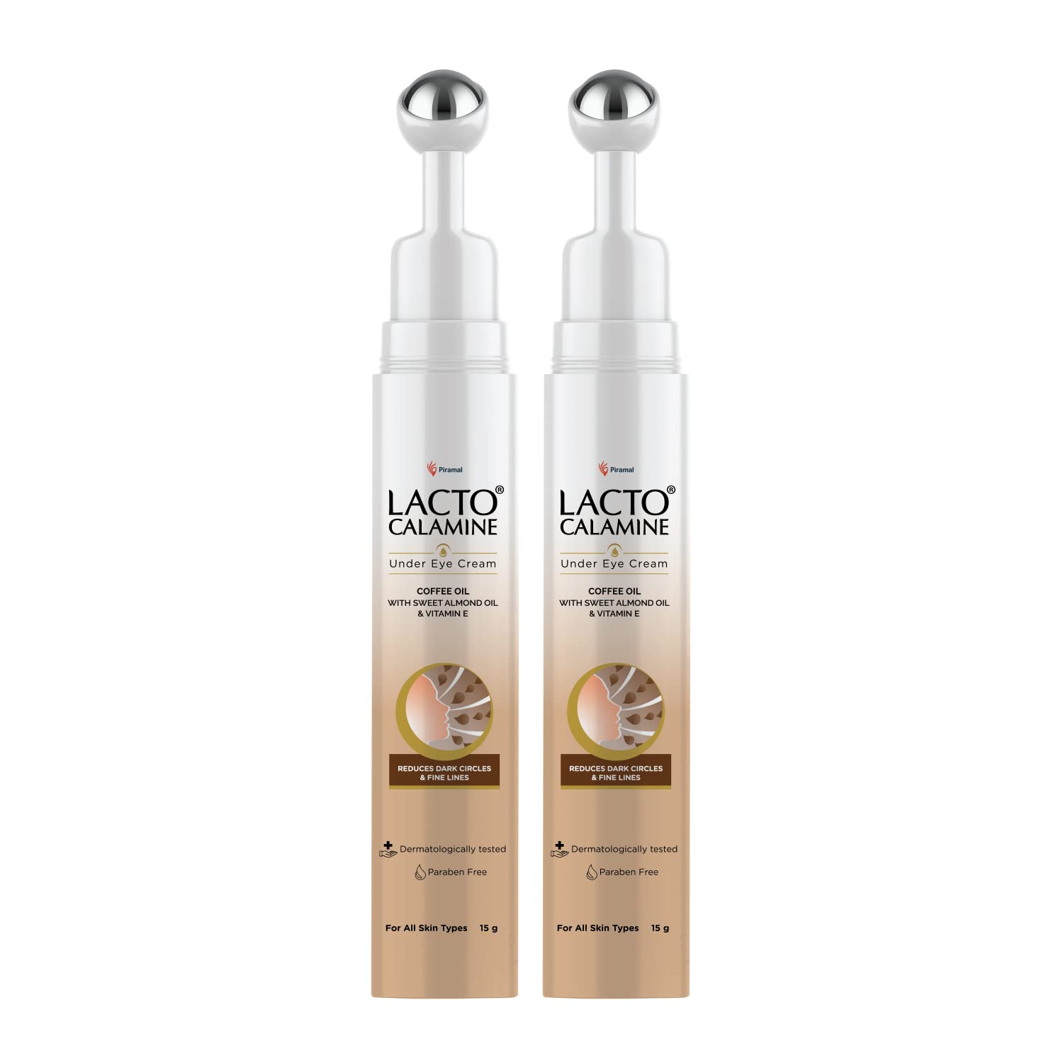 Lacto Calamine Under Eye Cream For Dark Circles for Women & Men | Fine Lines & Puffy Eyes With Cooling Massage Roller |15g Each - Pack of 2 | With...