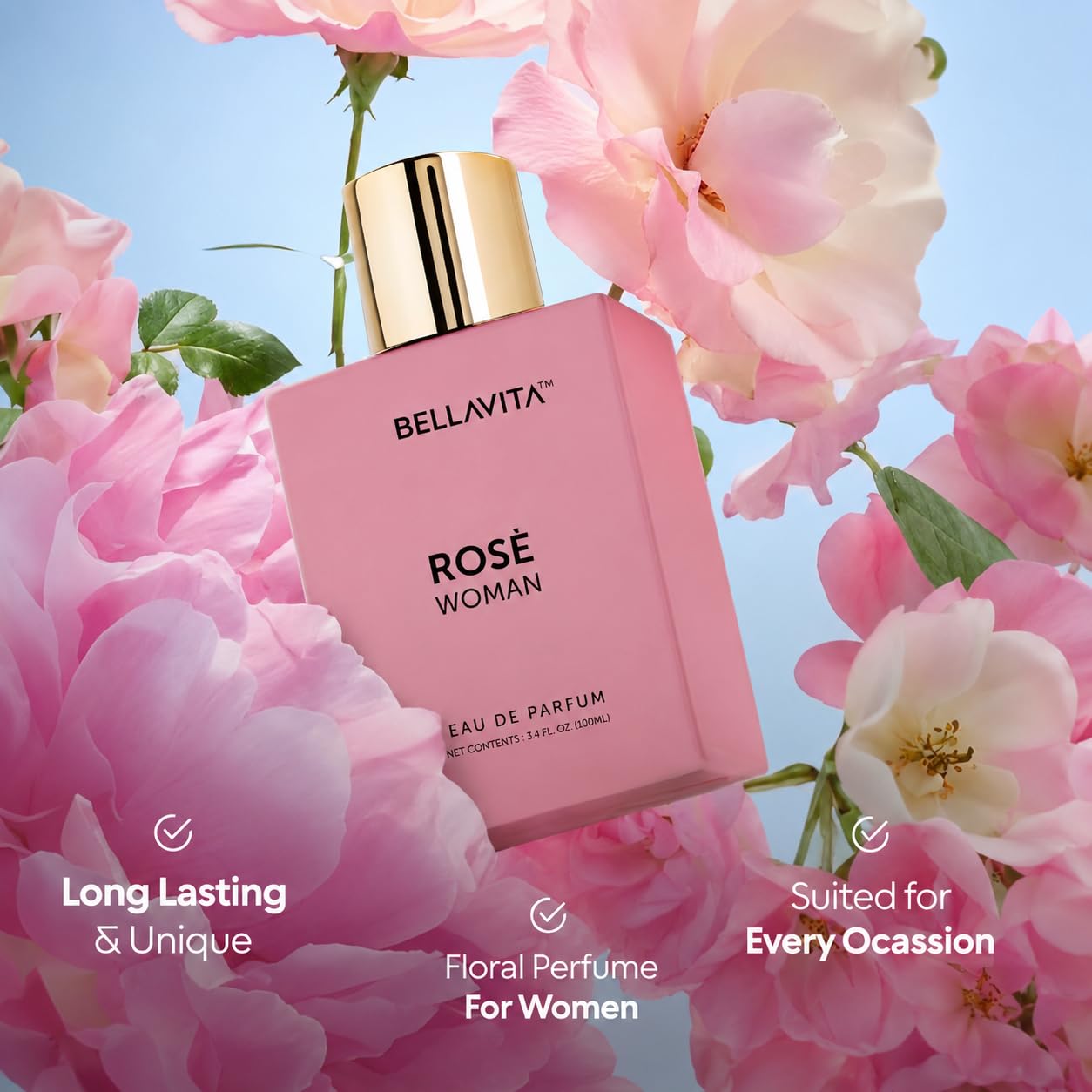 Bella Vita Luxury Rose Woman Eau De Parfum Perfume for Women with Black Currant, Vanilla, Jasmine|Floral & Sweet EDP Long Lasting Fragrance Scent 100 ML
