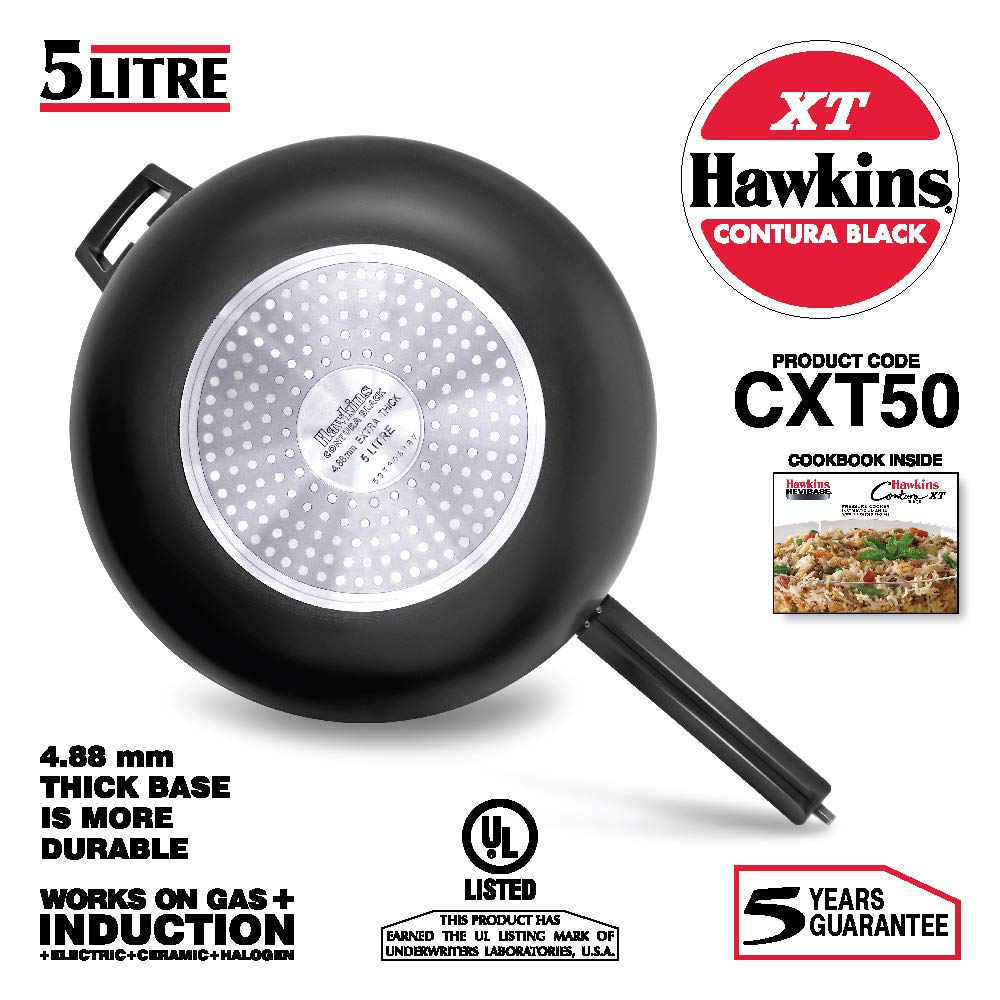 Hawkins 5 Litre Contura Black XT Pressure Cooker, Hard Anodised Inner Lid Cooker, Induction Cooker, Black