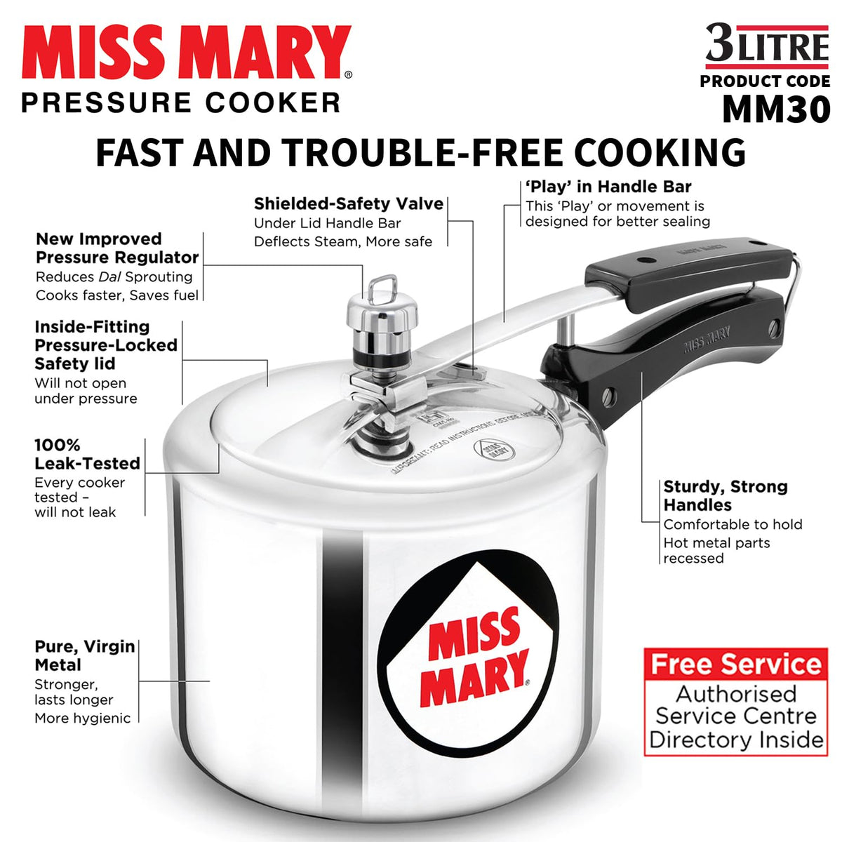 Hawkins 3 Litre Miss Mary Pressure Cooker, Inner Lid Cooker, Silver (MM30)