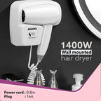 AGARO Wall Mounted Hair Dryer 1400W, Electric Wall Mount Hair Dryer, Hotel, Bathroom, Household, Wall Hanging Dryer, White HD1417