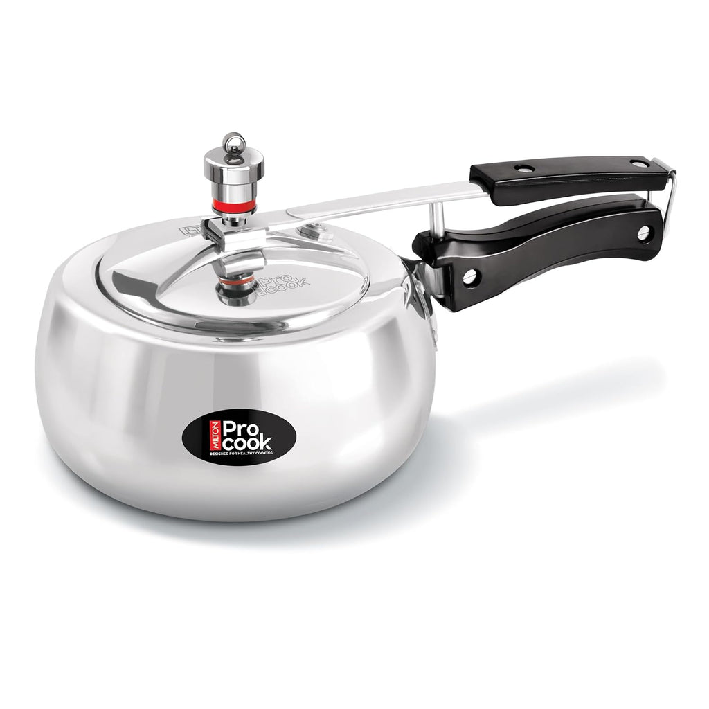 Milton Pro Cook Curve 2 Litres Pressure Cooker with Inner Lid, Aluminium, Non Induction Bottom, Handi Cooker, Silver, BIS Certified, 5 Years Warranty
