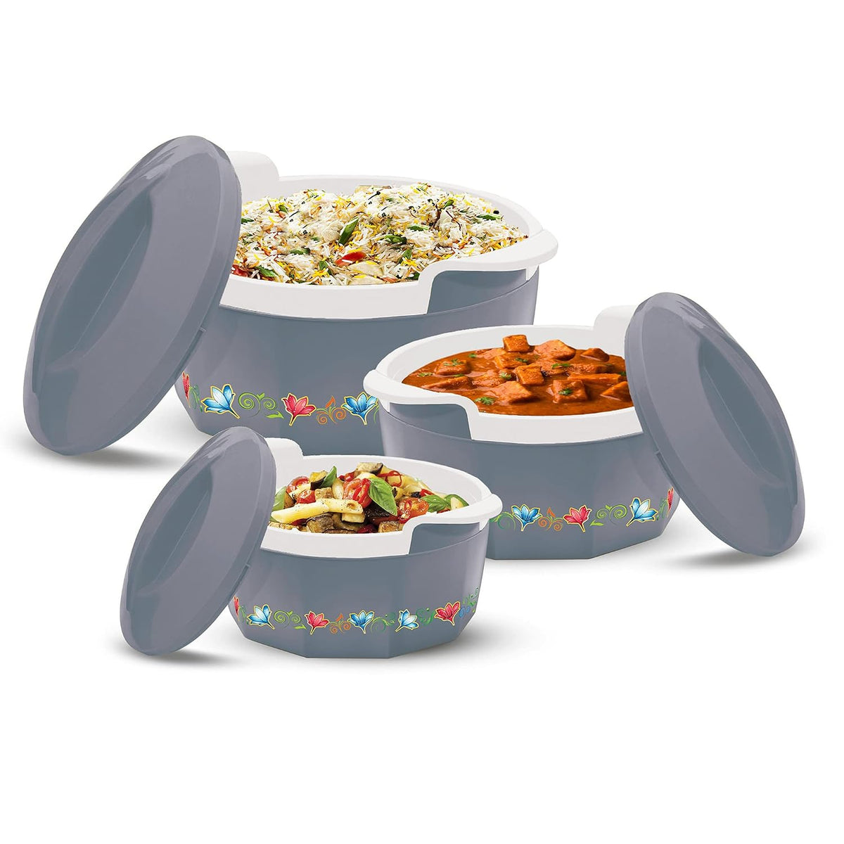 MILTON Elegance Jr. Inner Stainless Steel Casserole Gift Set Of 3 (395 Ml, 750 Ml, 1.35 Litres), Grey |