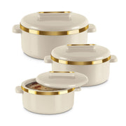 MILTON Curve Inner Stainless Steel Casserole Set of 3 (450 ml, 840 ml, 1300 ml), Ivory | BPA Free | MILTON Curve Inner Stainless Steel Casserole Set of 3 (450 ml, 840 ml, 1300 ml), Ivory | BPA Free |