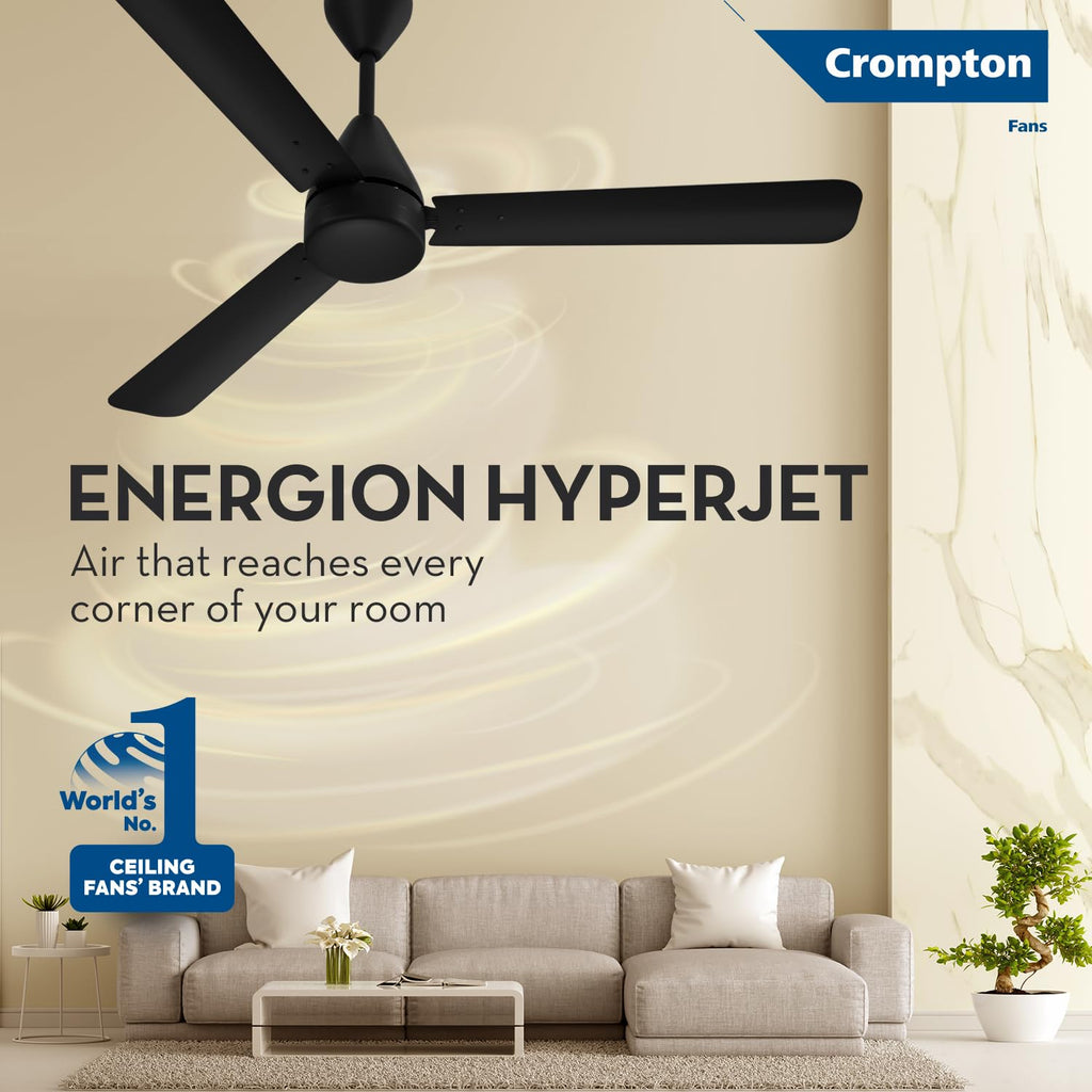 Crompton Energion Hyperjet 1200mm BLDC Ceiling Fan | Point Anywhere Remote Control | BEE 5 Star Rated Energy Efficient | Superior Air Delivery | Anti-Rust | 2 Year Manufacturer Warranty | Matte Black