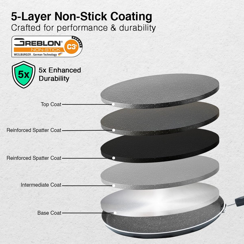 Prestige Omega Granite Non-Stick Dosa Tawa 30cm | 5-Layer Coating | Gas & Induction Compatible |