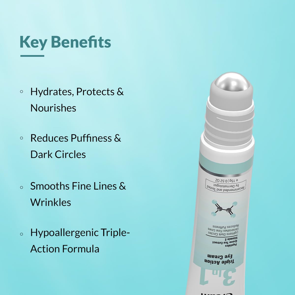 Fixderma Under Eye Cream Roll on with Peptides, Green Tea Extract & Vitamin E | Reduces Dark Circles, Puffiness, Wrinkles & Fine Lines | Triple...