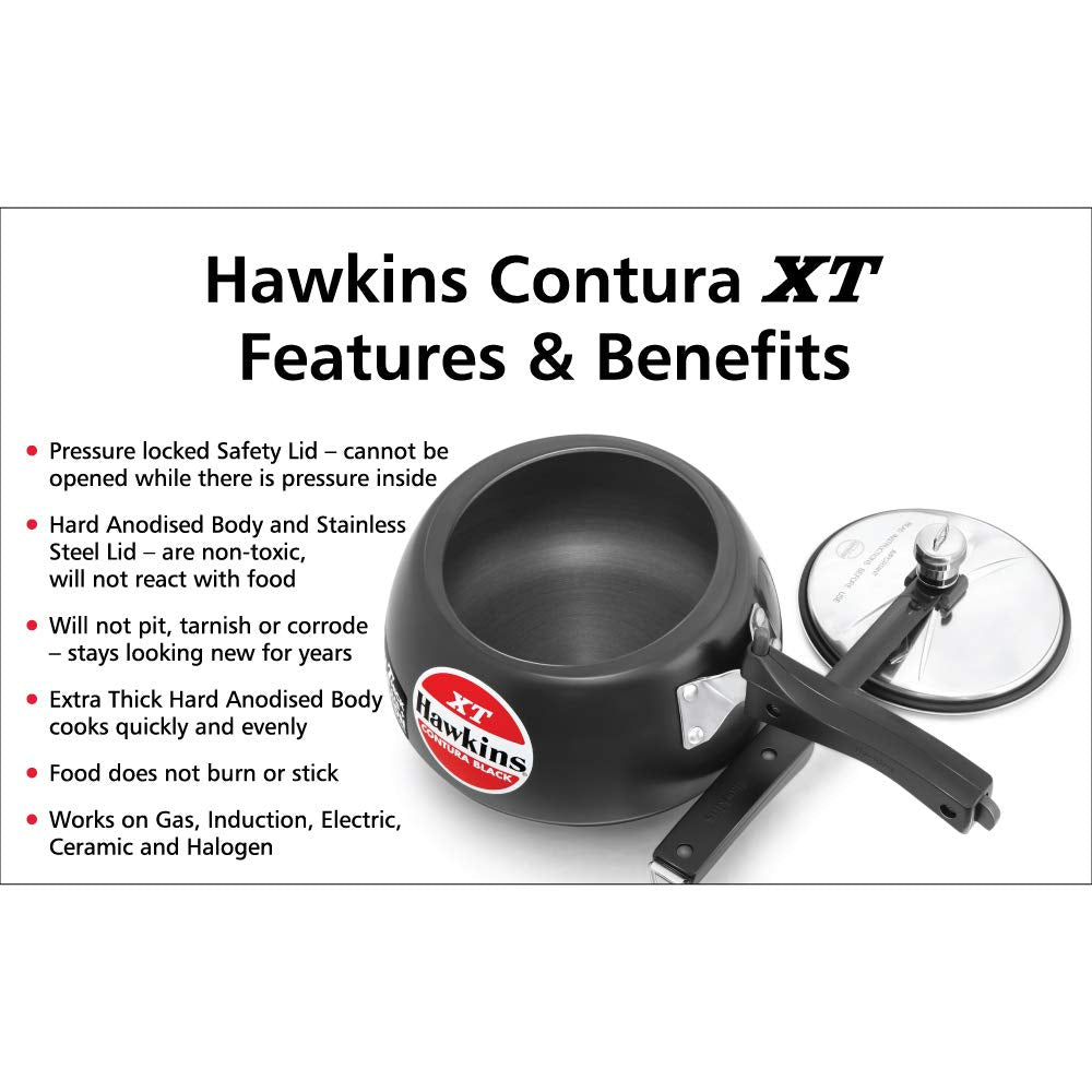Hawkins 5 Litre Contura Black XT Pressure Cooker, Hard Anodised Inner Lid Cooker, Induction Cooker, Black