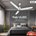 Havells FAB BLDC LED Ceiling Fan 1200 mm, 5 star, LED Speed Indicator, 380 RPM, Up to 65% Savings, Reverse Rotation,4 Speed Modes, Low Wattage 30 W, Low.