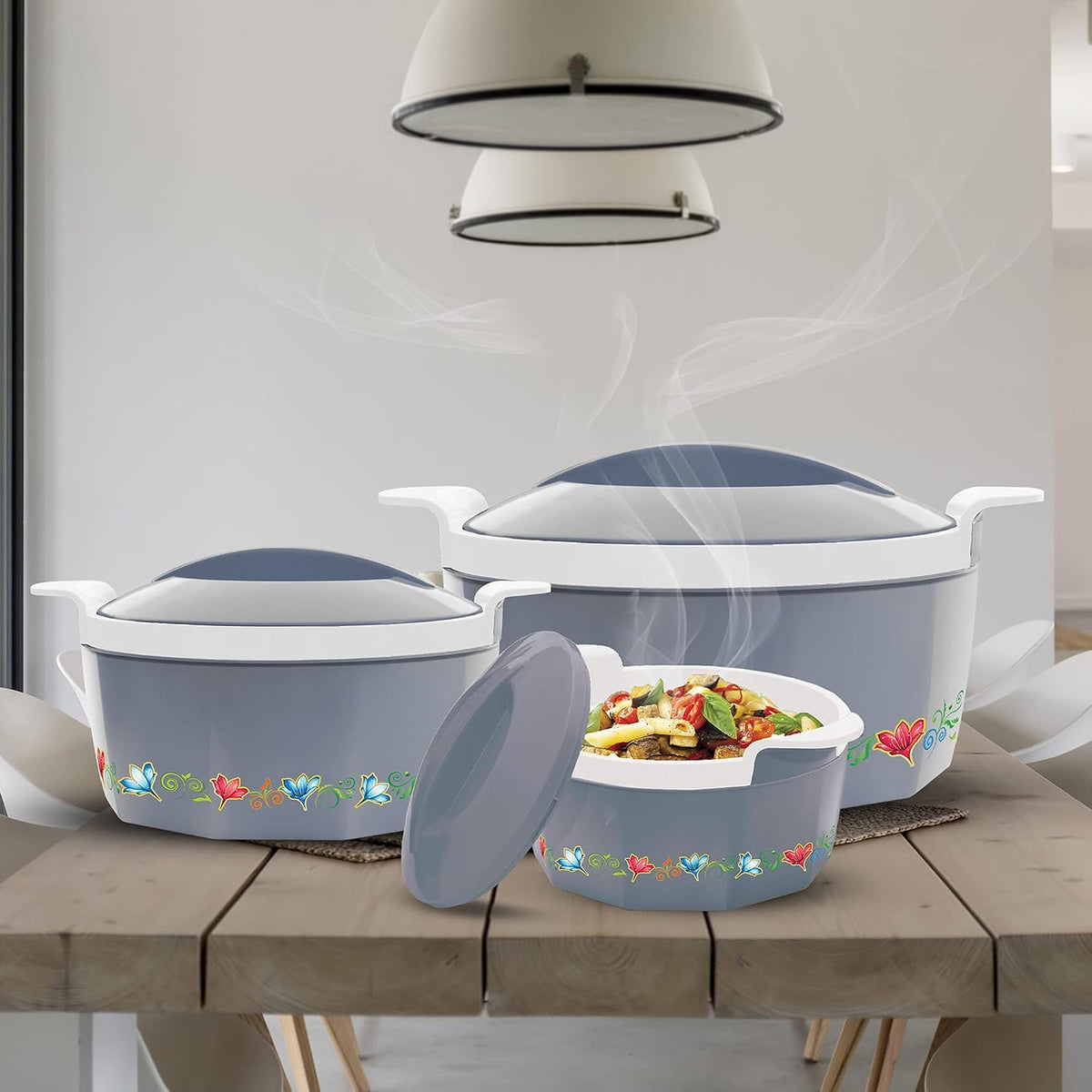 MILTON Elegance Jr. Inner Stainless Steel Casserole Gift Set Of 3 (395 Ml, 750 Ml, 1.35 Litres), Grey |