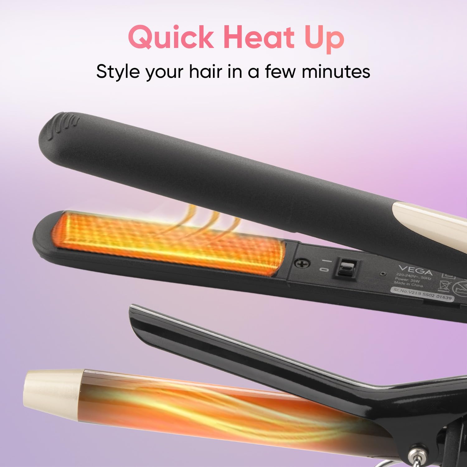 Vega Miss Dazzle Styling Set for Women, Hair Straightener with Ceramic Coated Plates & Curler Combo 19 MM Barrel Hair