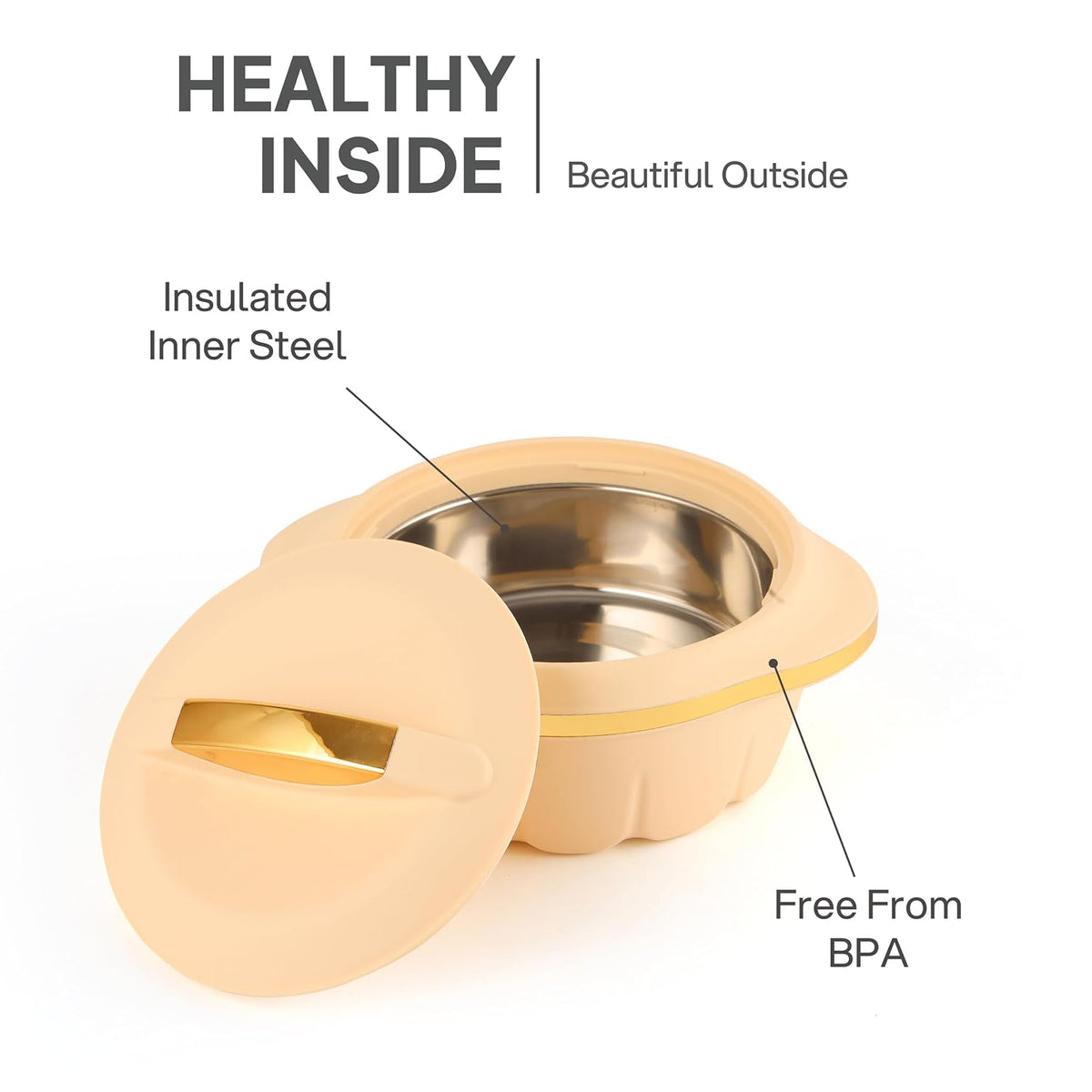 CELLO Stylus Insulated Casserole Hot Pot Box Set of 3 Pcs, Cream (500ml, 1000ml, 1500ml) |