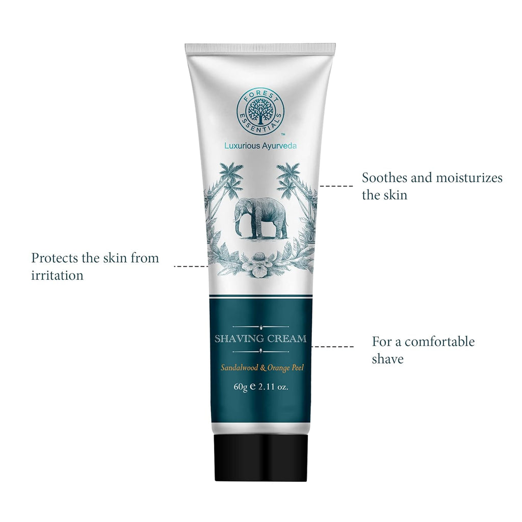 Forest Essentials Shaving Cream Sandalwood & Orange Peel | Ayurvedic Natural Shaving Cream for Smooth Razor Glide 60g