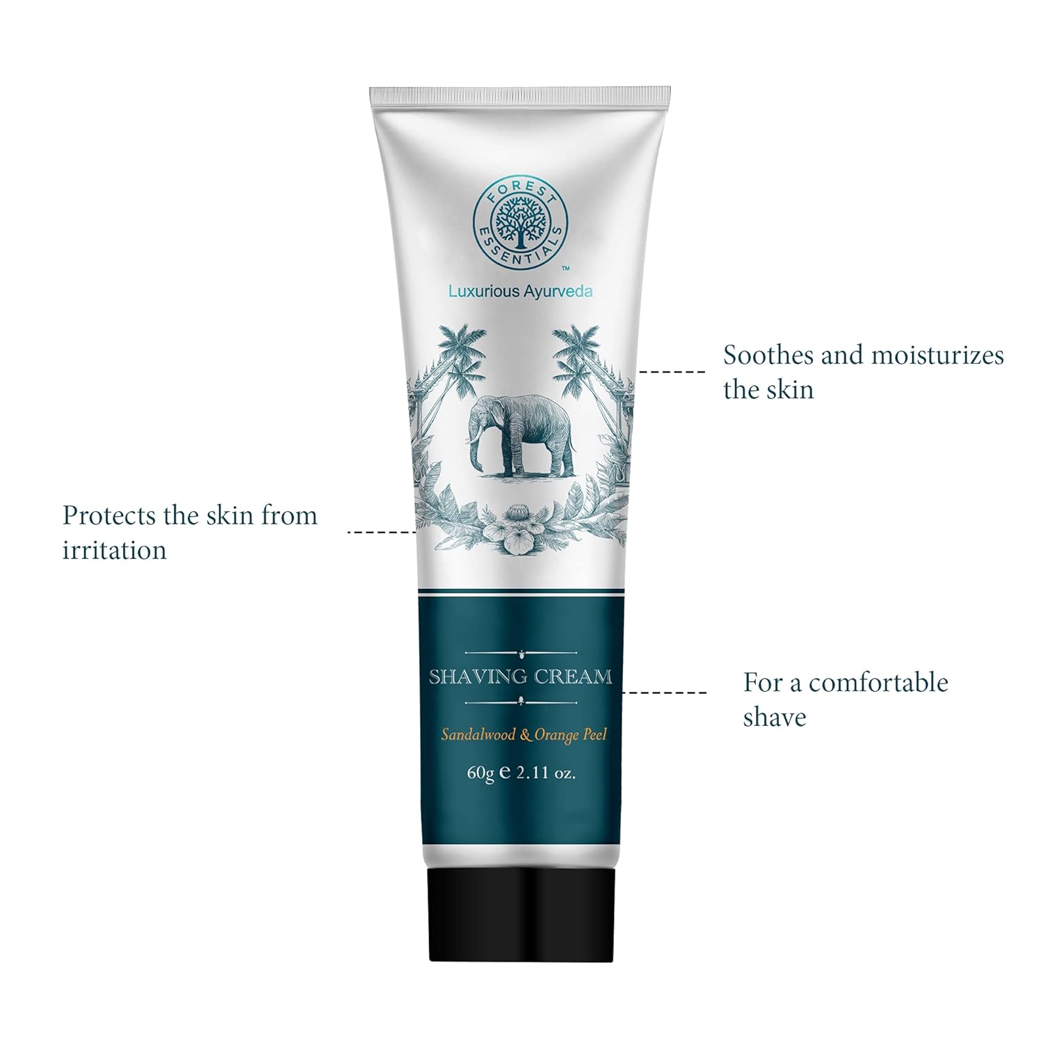 Forest Essentials Shaving Cream Sandalwood & Orange Peel | Ayurvedic Natural Shaving Cream for Smooth Razor Glide 60g