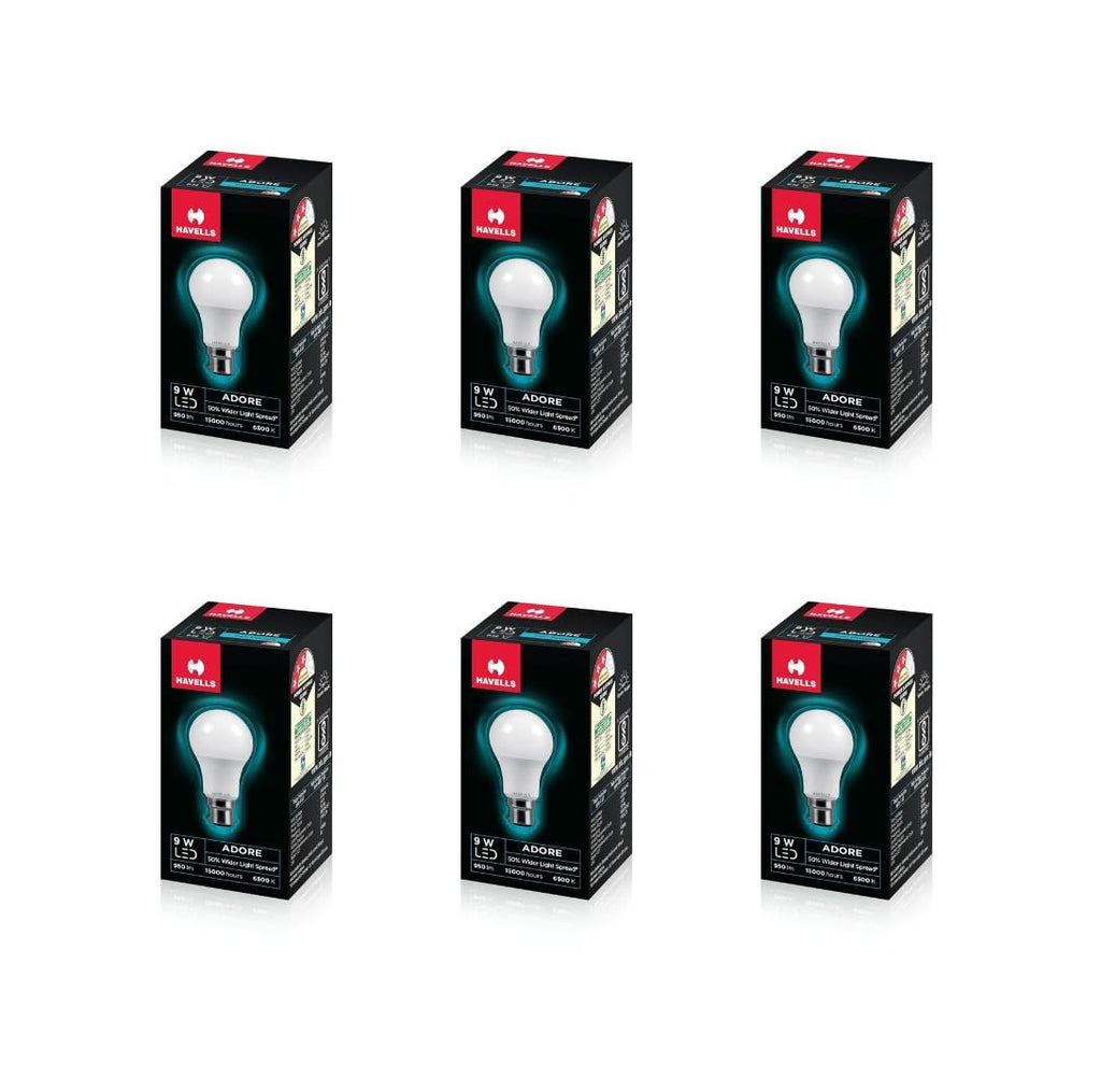 Havells 9w LED Bulb for Home & Office |B22 LED Bulb Base |Cool Day White Light (6500K) |4Kv Surge Protection |High Voltage Protection |Eco Friendly Energy Efficient | Pack of 6