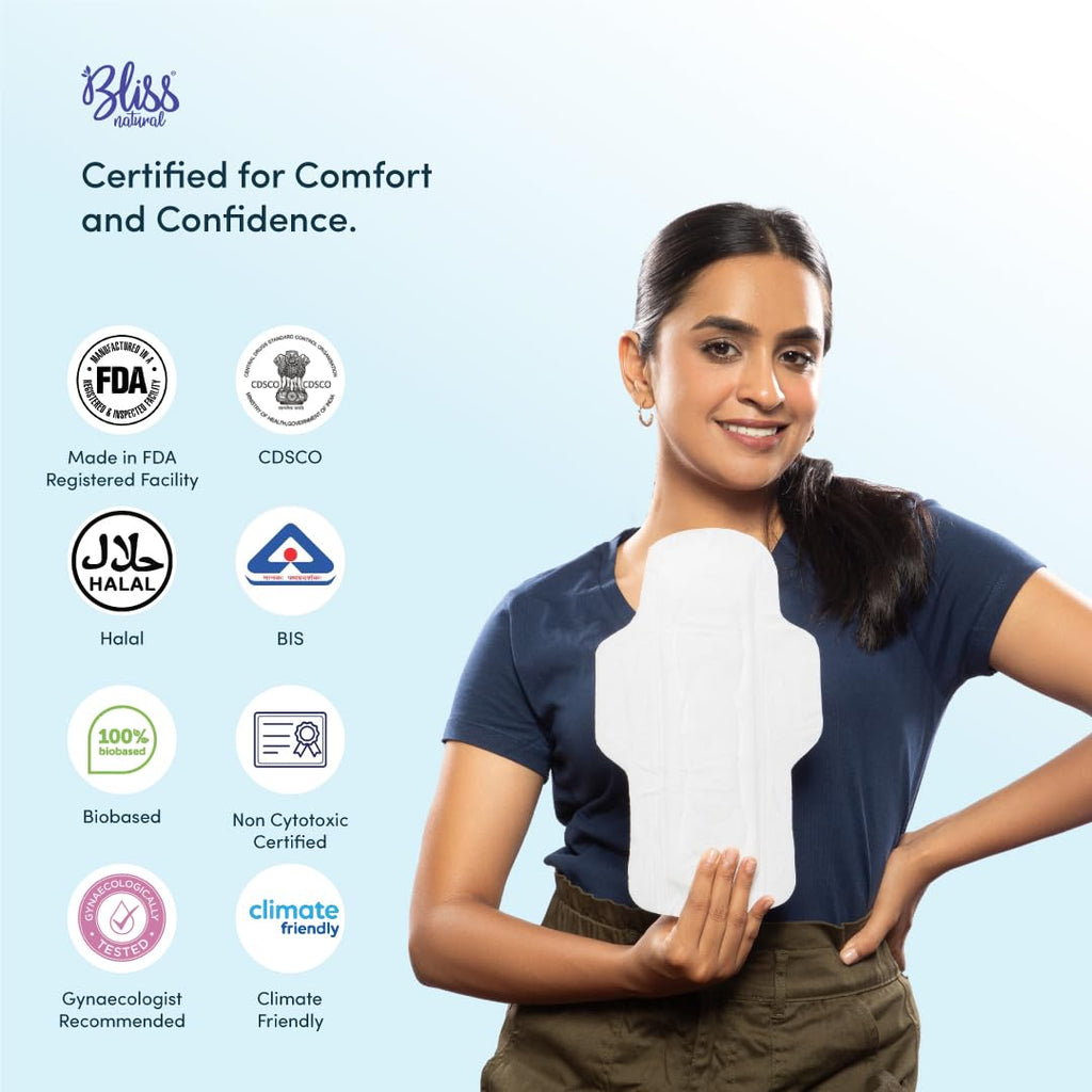 BLISSNATURAL Ultra Soft Sanitary Pads XXL | 18 Pads (3 Pack of 6)