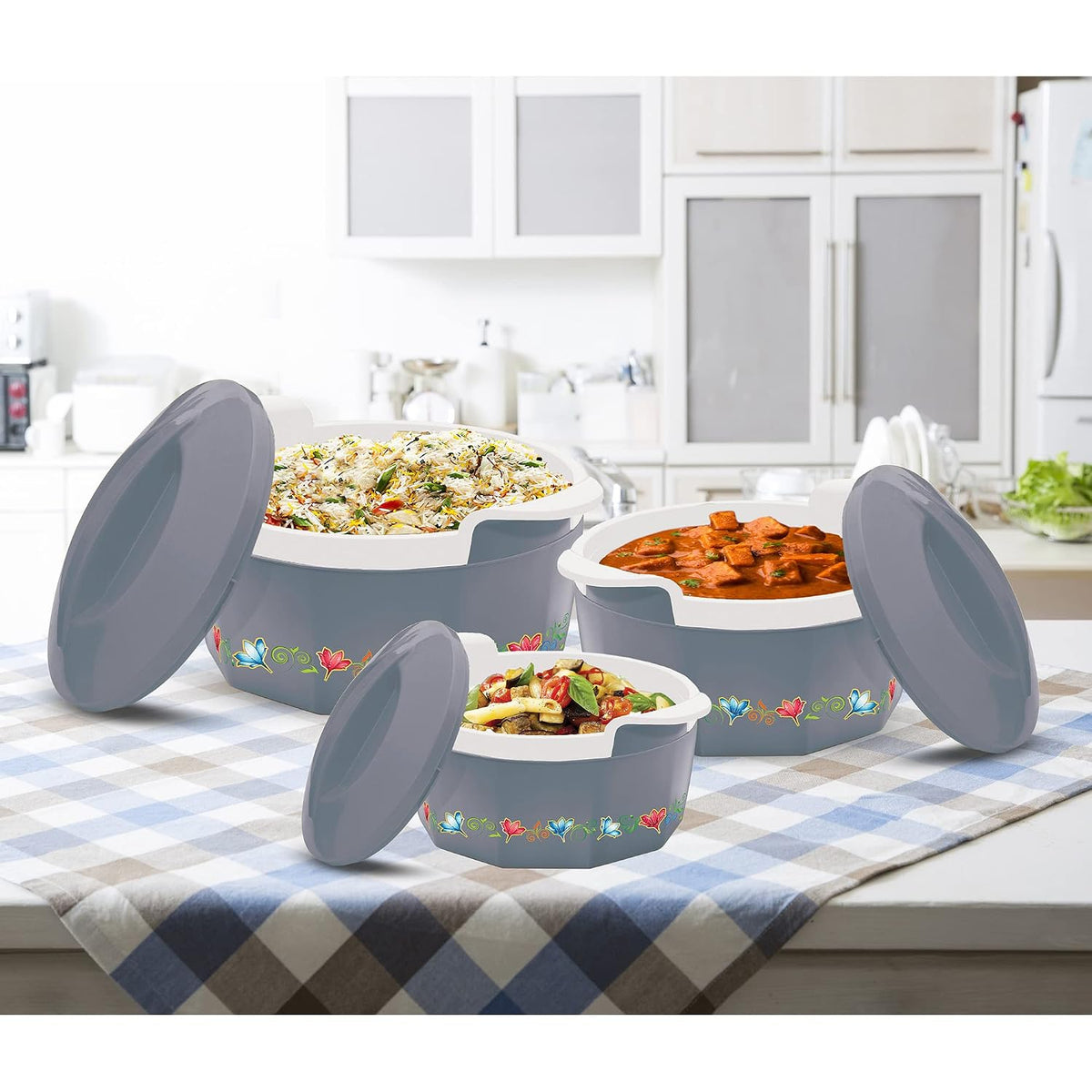 MILTON Elegance Jr. Inner Stainless Steel Casserole Gift Set Of 3 (395 Ml, 750 Ml, 1.35 Litres), Grey |