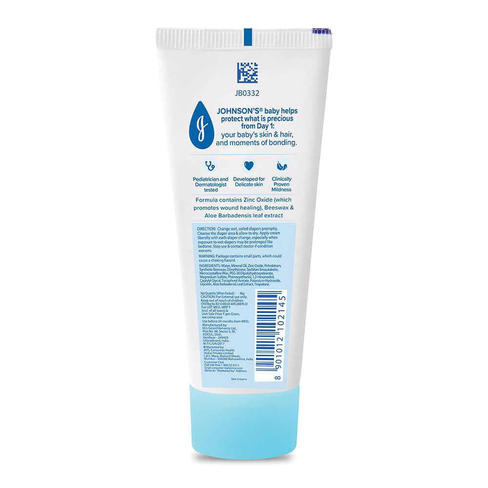 Johnson's Baby Diaper Rash Cream Combo 40g x 2 | With Aloe Vera & Natural Beeswax | For All Skin Types Including Sensitive Skin | Clinically Proven, Soothes & Prevents Diaper Rash | No Parabens & Sulphates | Paediatrician Tested