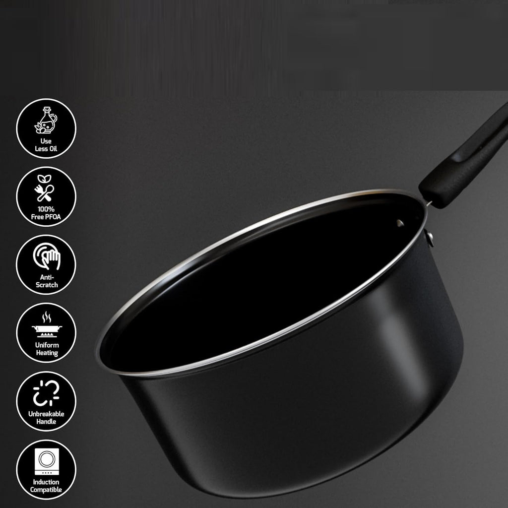 Premium Non Stick Saucepan for Tea Milk & Chai Pan Induction Base and Gas Stove T Pan (Patila)|Tea/Milk Boiling Pot Vessel | Saucepan with Bakelite Handle 1600 ML Capacity 17cm
