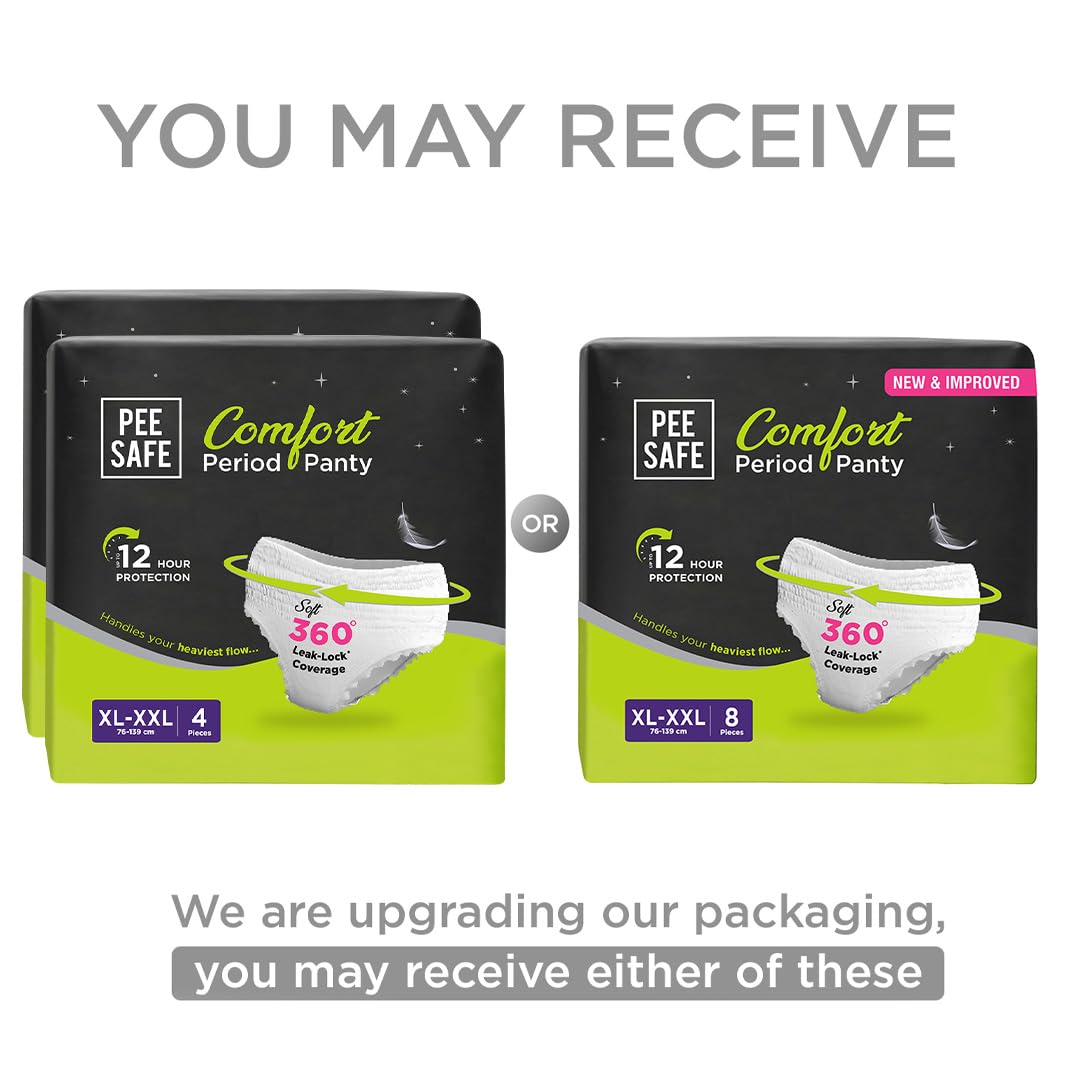 Pee Safe Comfort Period Panties XL-XXL | 8 Panties| Heavy Flow | 360° Protection | 12 Hr Protection | Leak Proof | Overnight Comfort | Rash & Toxin Free...