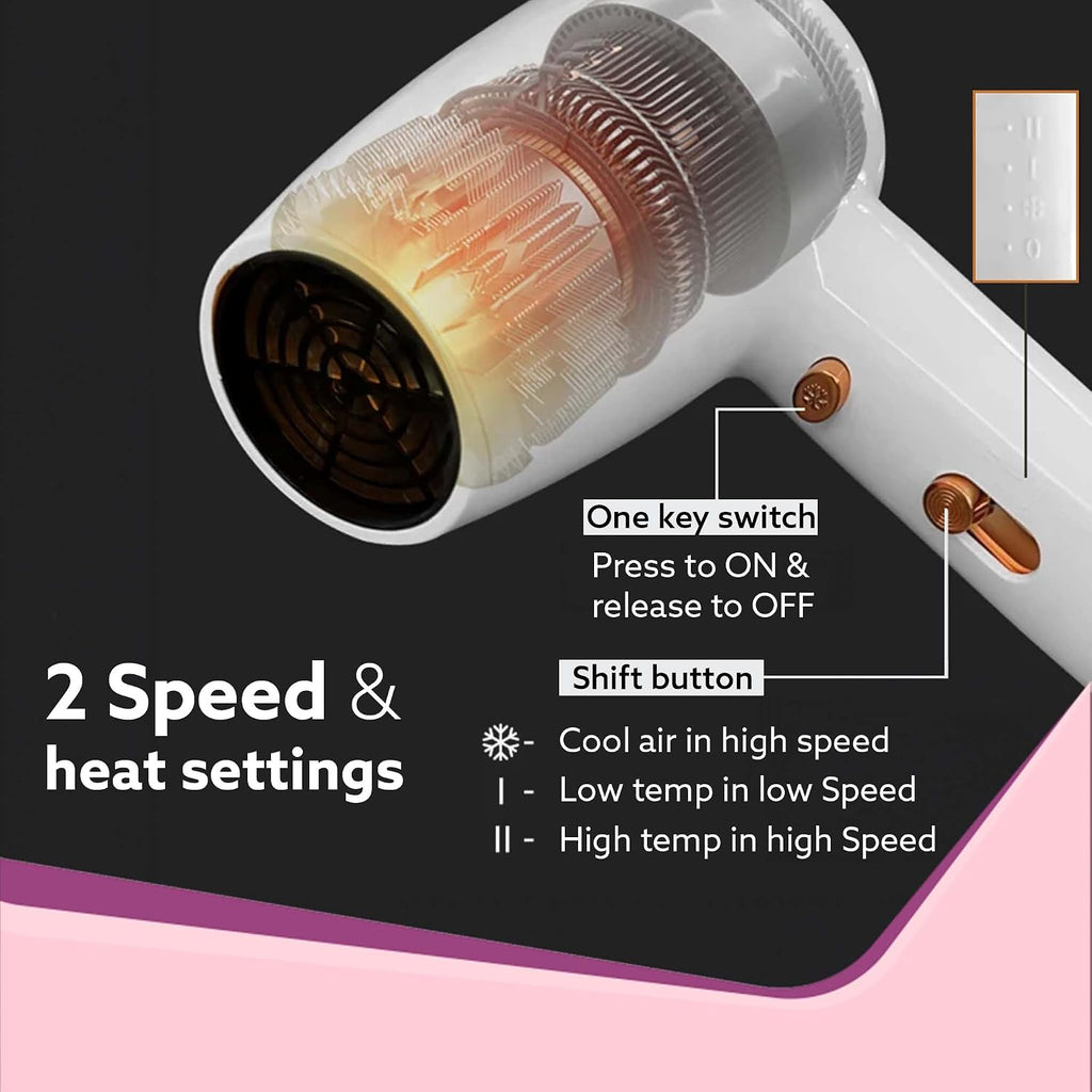 AGARO Wall Mounted Hair Dryer 1400W, Electric Wall Mount Hair Dryer, Hotel, Bathroom, Household, Wall Hanging Dryer, White HD1417
