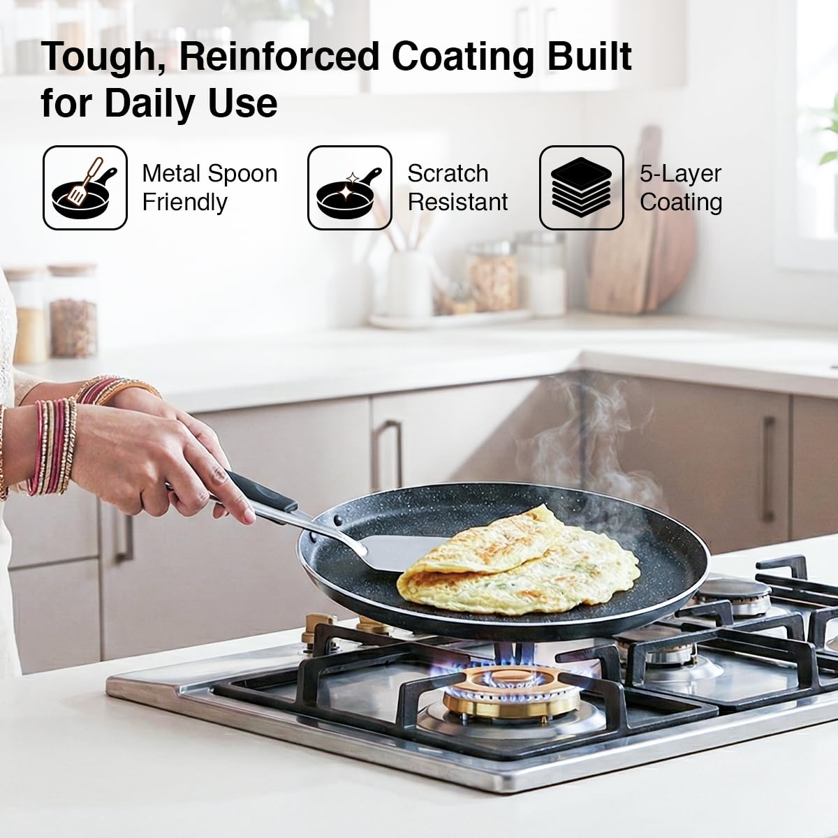 Prestige Omega Granite Non-Stick Dosa Tawa 30cm | 5-Layer Coating | Gas & Induction Compatible |