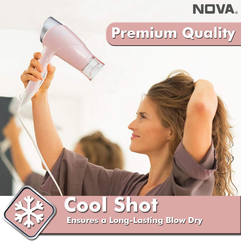Nova NHP 8202 Premium 1400 Watts Hot and Cold Foldable Hair Dryer for Women (Pink)
