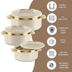 MILTON Curve Inner Stainless Steel Casserole Set of 3 (450 ml, 840 ml, 1300 ml), Ivory | BPA Free | MILTON Curve Inner Stainless Steel Casserole Set of 3 (450 ml, 840 ml, 1300 ml), Ivory | BPA Free |
