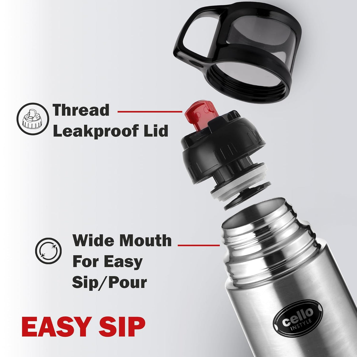 CELLO Instyle Insulated Stainless Steel Flask Water Bottle with Jacket For Daily Use 1000ml Silver | ISI Certified Double Wall Vacuum Insulated 24 Hrs Hot & Cold Thermos Water Bottle For Office Travel