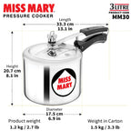 Hawkins 3 Litre Miss Mary Pressure Cooker, Inner Lid Cooker, Silver (MM30)