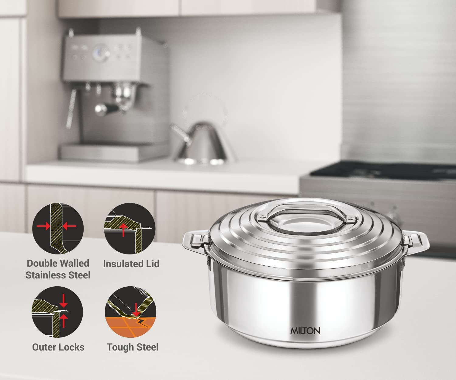 MILTON Galaxia 1000 Insulated Stainless Steel Casserole, 1.2 L