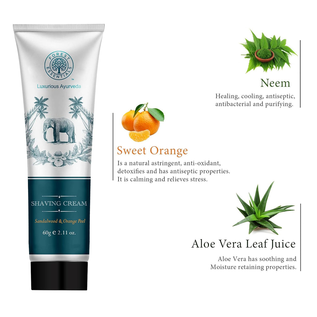 Forest Essentials Shaving Cream Sandalwood & Orange Peel | Ayurvedic Natural Shaving Cream for Smooth Razor Glide 60g