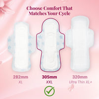 NIINE Naturally Soft XXL Sanitary Pads for Women | 40 Pads | 305MM | Cottony Soft Top Cover | Extra Coverage with Wider Back, Quick Absorption for Heavy Flow