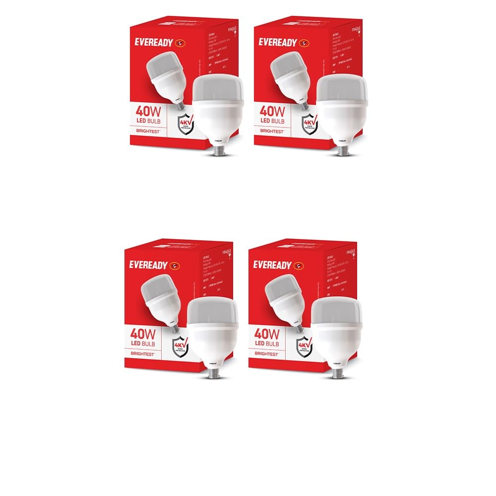 EVEREADY 40W LED Hammer Bulb, 100Lm/W, B22 Base, Cool Day Light, Pack of 4 | Energy Efficient, Mercury-Free, 4KV Surge Protection, 100 Lumens/Watt